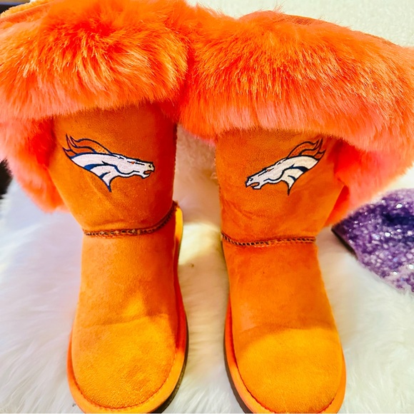 Orange Fur-Lined Denver Broncos Boots - Picture 1 of 8
